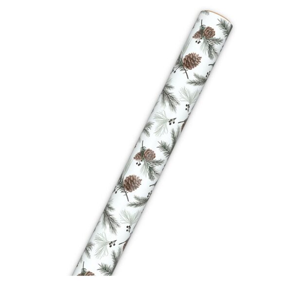 Hallmark Wrapping Paper Christmas Pinecones on White 22.5 sq ft Roll Holiday Gif - Picture 4 of 6